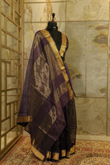 Purple Maheshwari Checkered Silk Saree