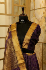 Purple Maheshwari Checkered Silk Saree