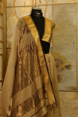 Beige Maheshwari Silk Gold Checkered Saree