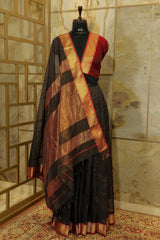 Black Maheshwari Silk Checkered Saree