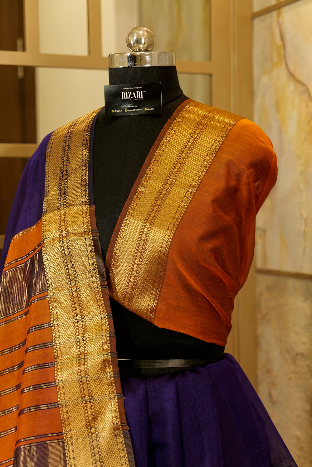 Purple Maheshwari Silk Saree with Rust Pallu