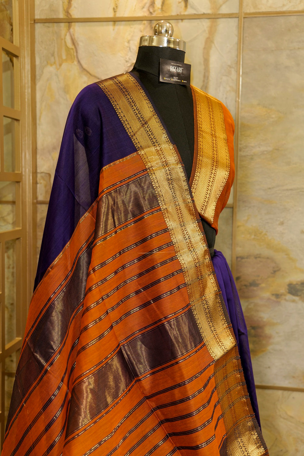 Purple Maheshwari Silk Saree with Rust Pallu