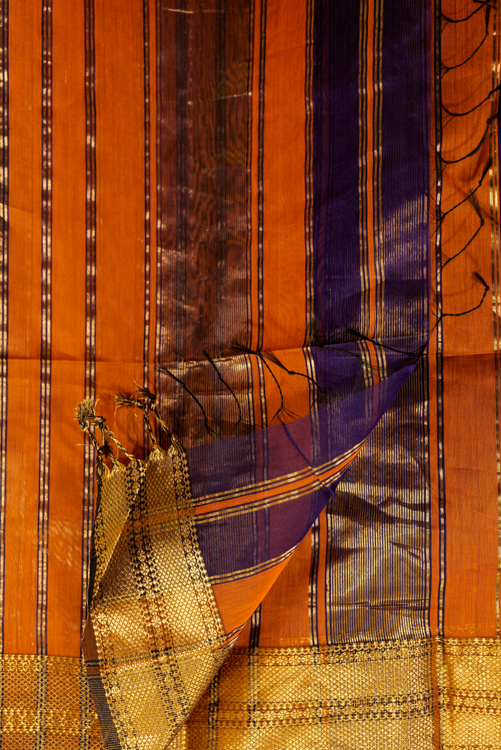 Purple Maheshwari Silk Saree with Rust Pallu