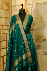 Green Maheshwari Saree with Resham Buttas