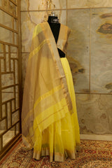 Lemon yellow Maheshwari Saree