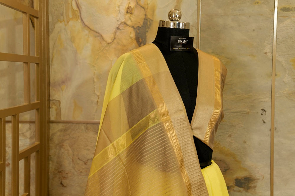 Lemon yellow Maheshwari Saree