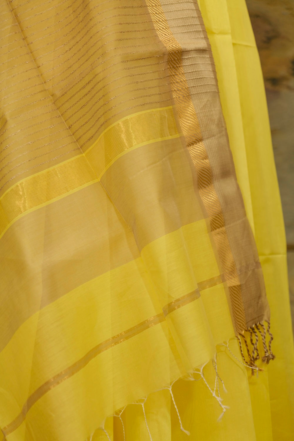 Lemon yellow Maheshwari Saree