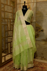 Pista green Maheshwari saree with Mina Buttas