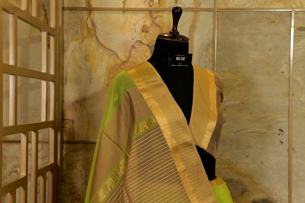 Olive Green Maheshwari Saree