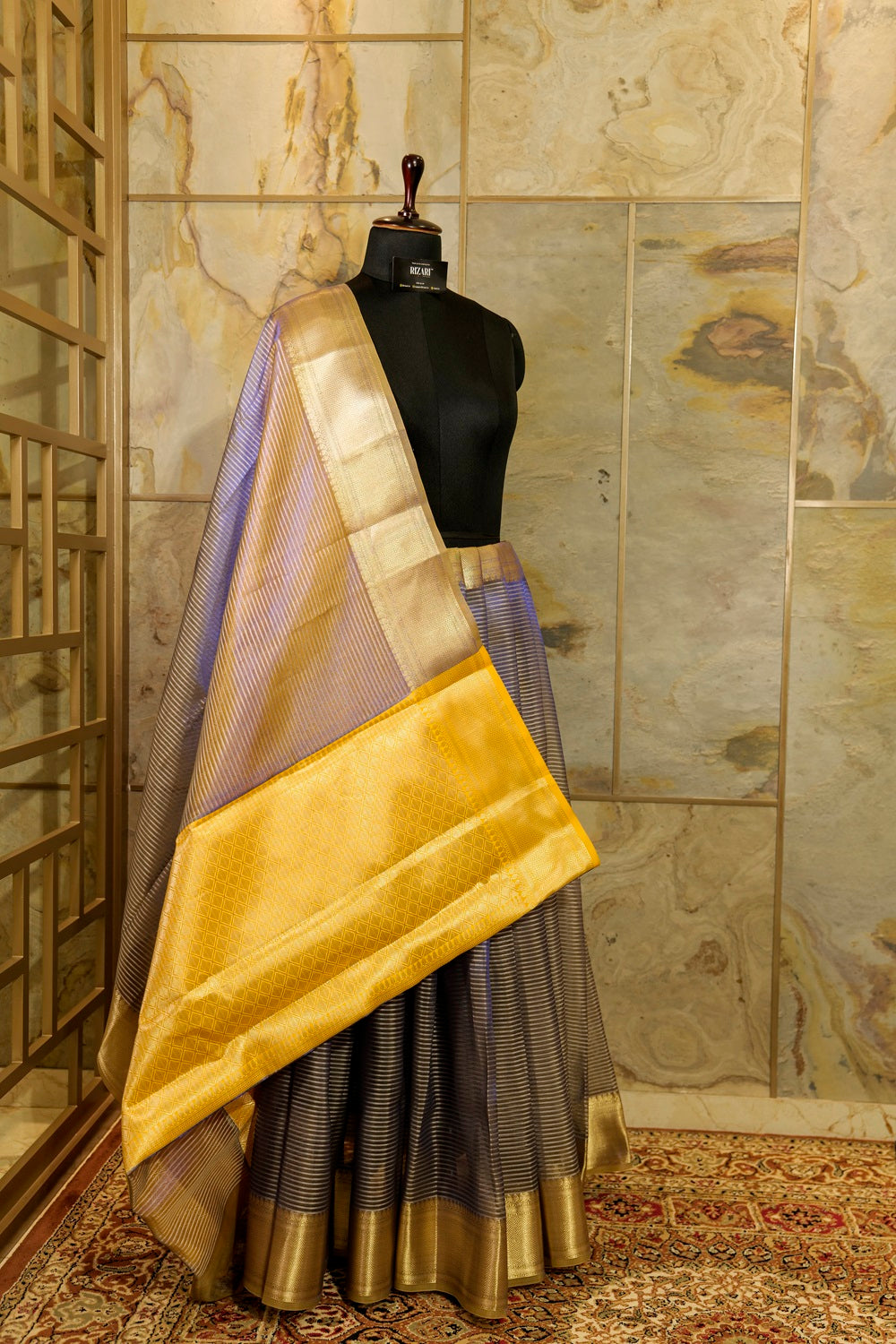 Purple Tissue Saree  with contrast yellow Pallu and Blouse Piece