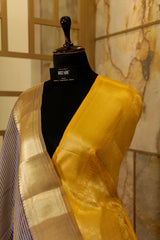 Purple Tissue Saree  with contrast yellow Pallu and Blouse Piece