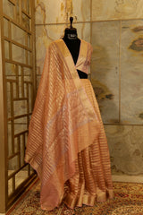 Peach Tissue Saree Striped