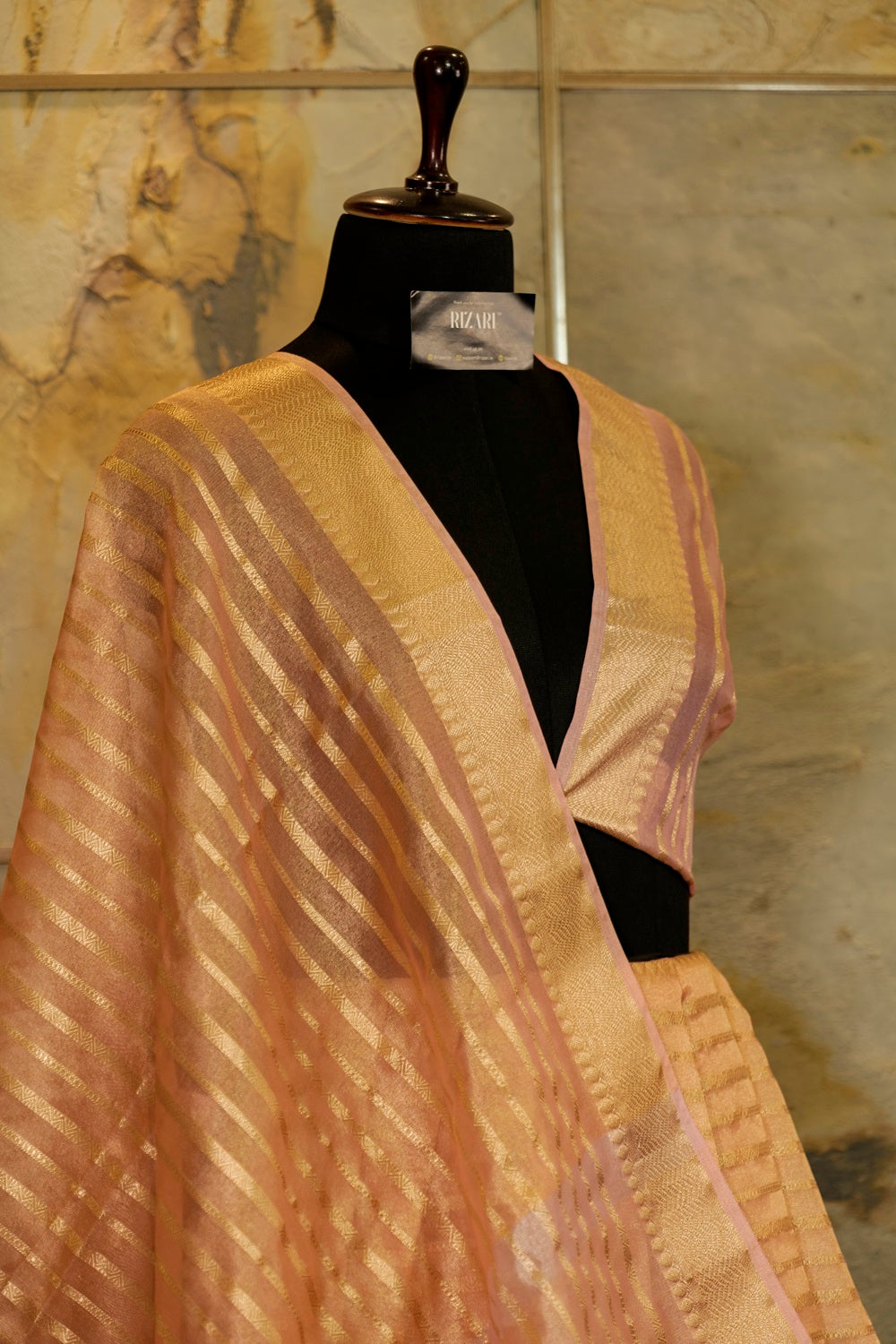 Peach Tissue Saree Striped