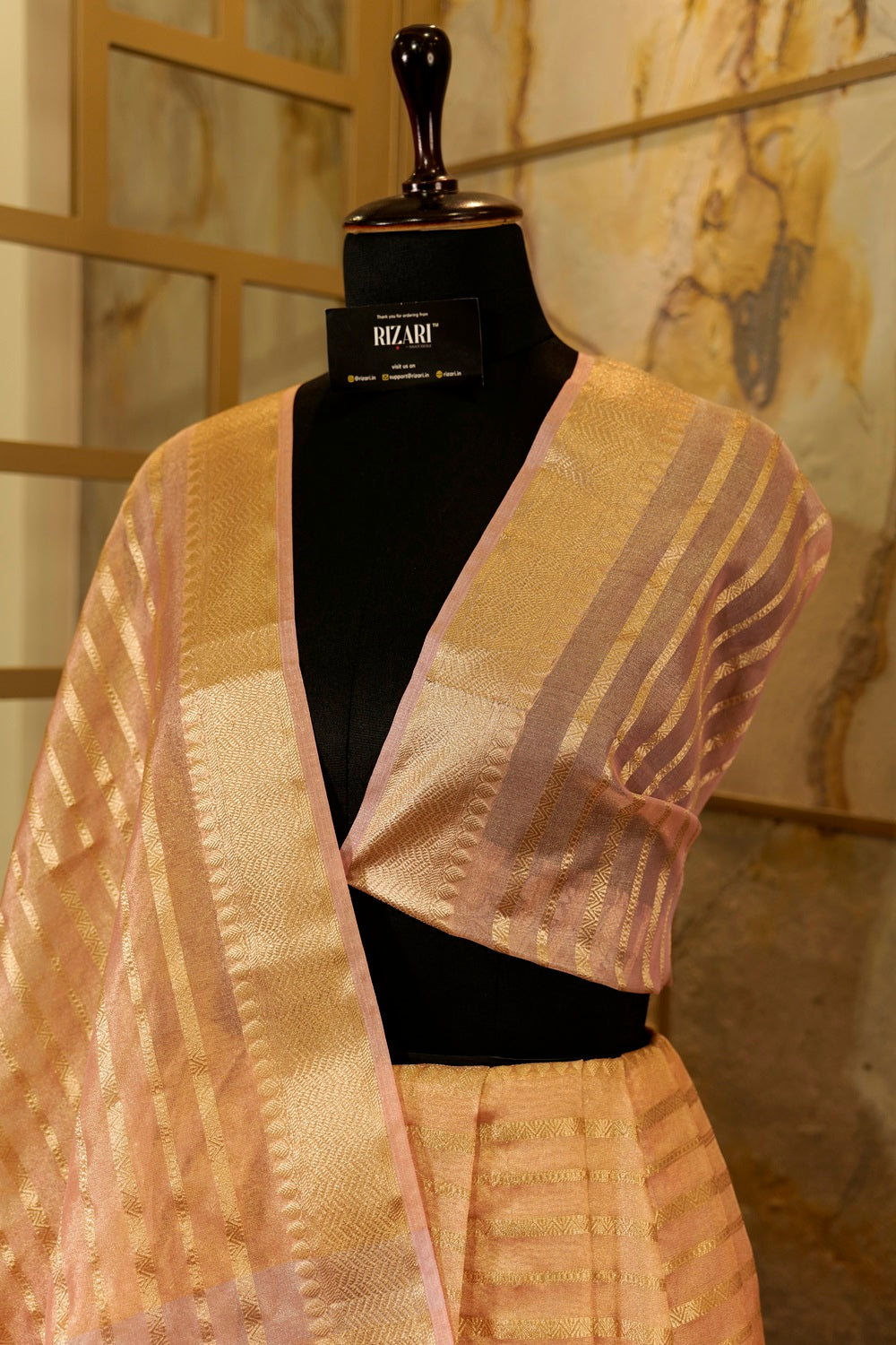 Peach Tissue Saree Striped