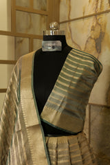 Green Tissue Saree Striped