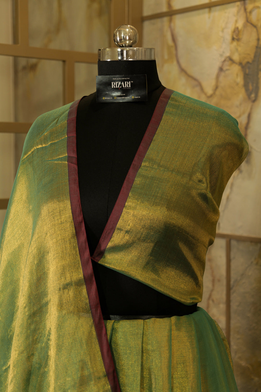 Green and Gold tone Tissue Saree