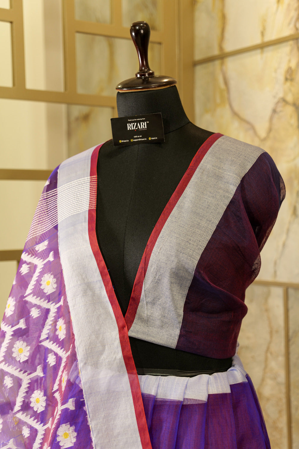 Dual tone Purple and Red Benarasi Jamdani Resham Handwoven Saree