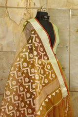 Dual tone Olive green and red Benarasi Jamdani Resham Handwoven Saree