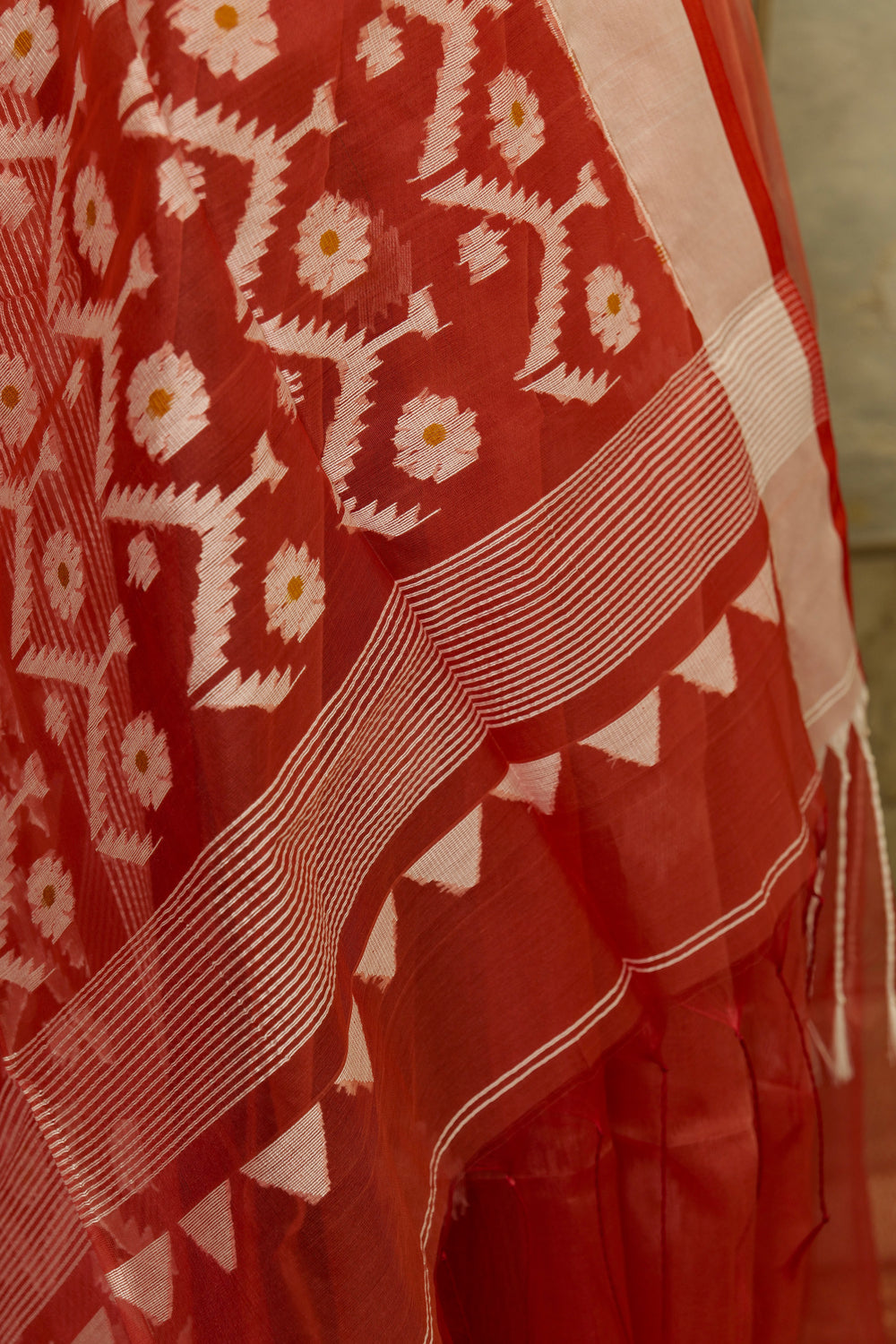 Carrot Red Exclusive Handwoven Jamdani Benarasi Saree