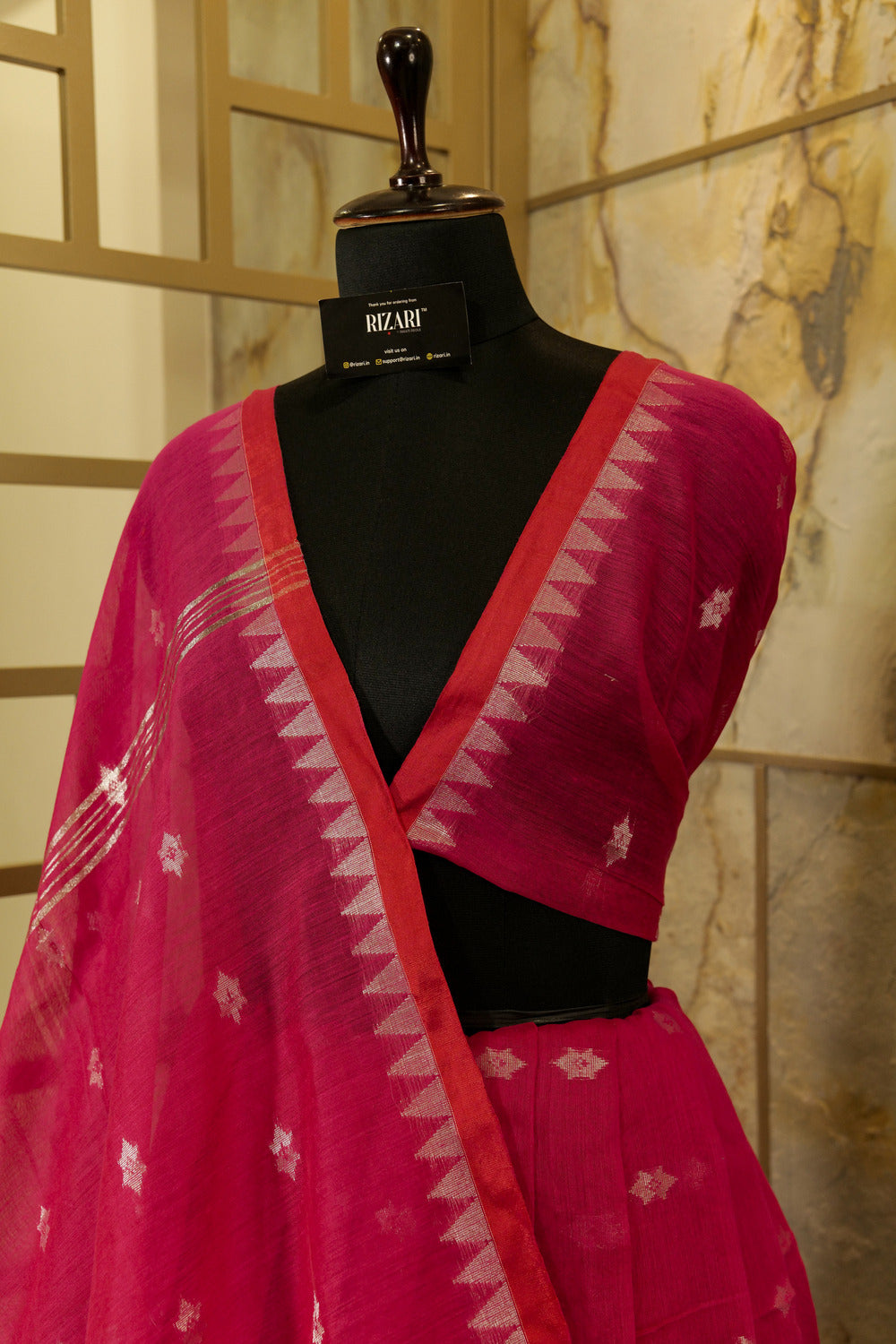 Bright Pink Jamdani  Handwoven Saree