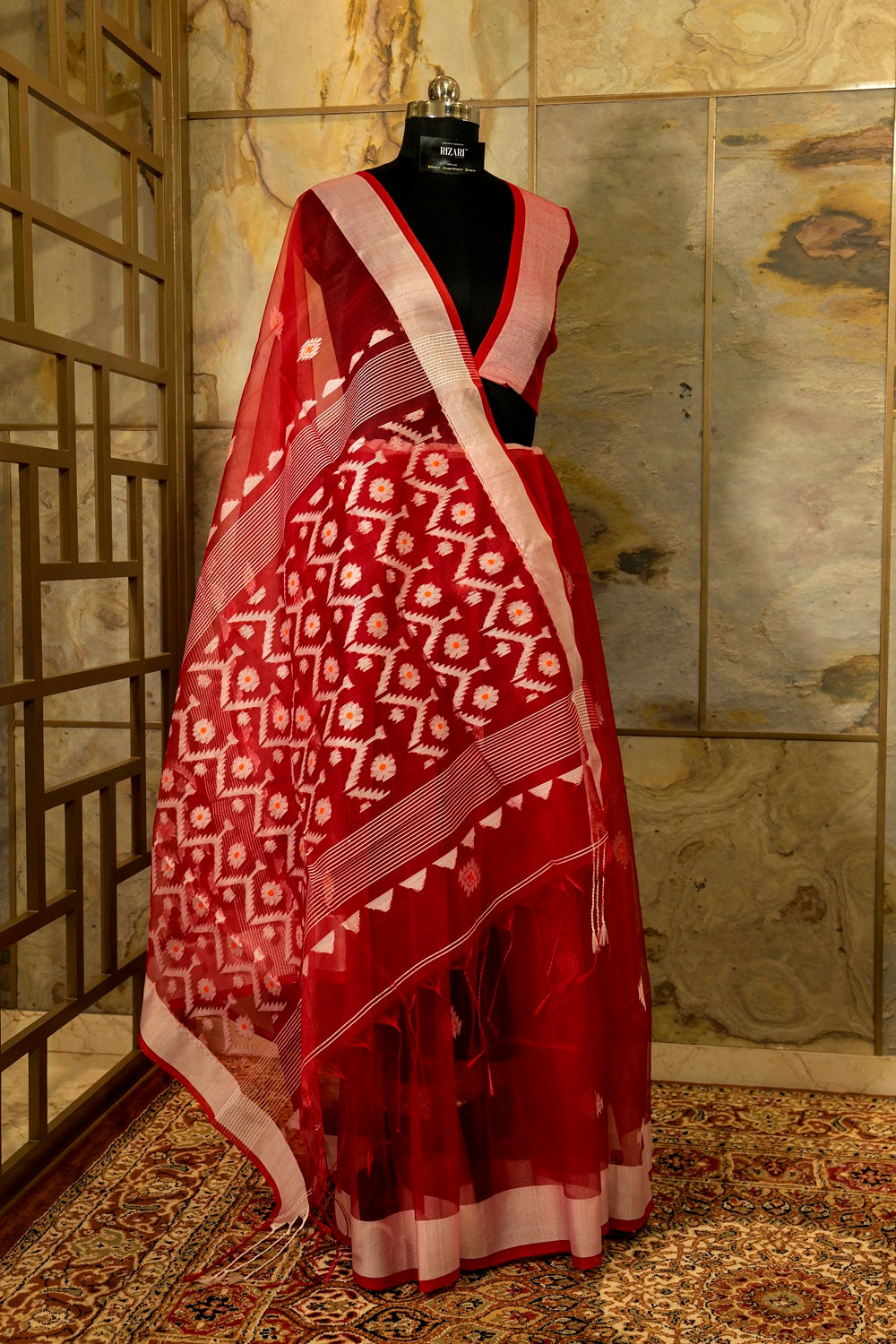 Red Exclusive Handwoven Benarasi Jamdani Saree