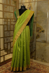 Green  Saree with  all over Buttis and Dark Green Contrast Pallu