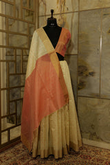 Off White and Pink Saree with buttas all over