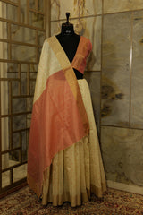 Off White and Pink Saree with buttas all over