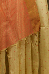 Off White and Pink Saree with buttas all over