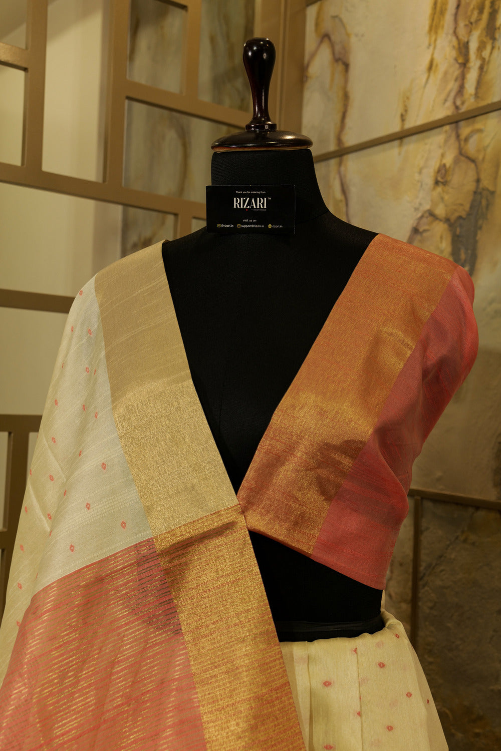 Off White and Pink Saree with buttas all over