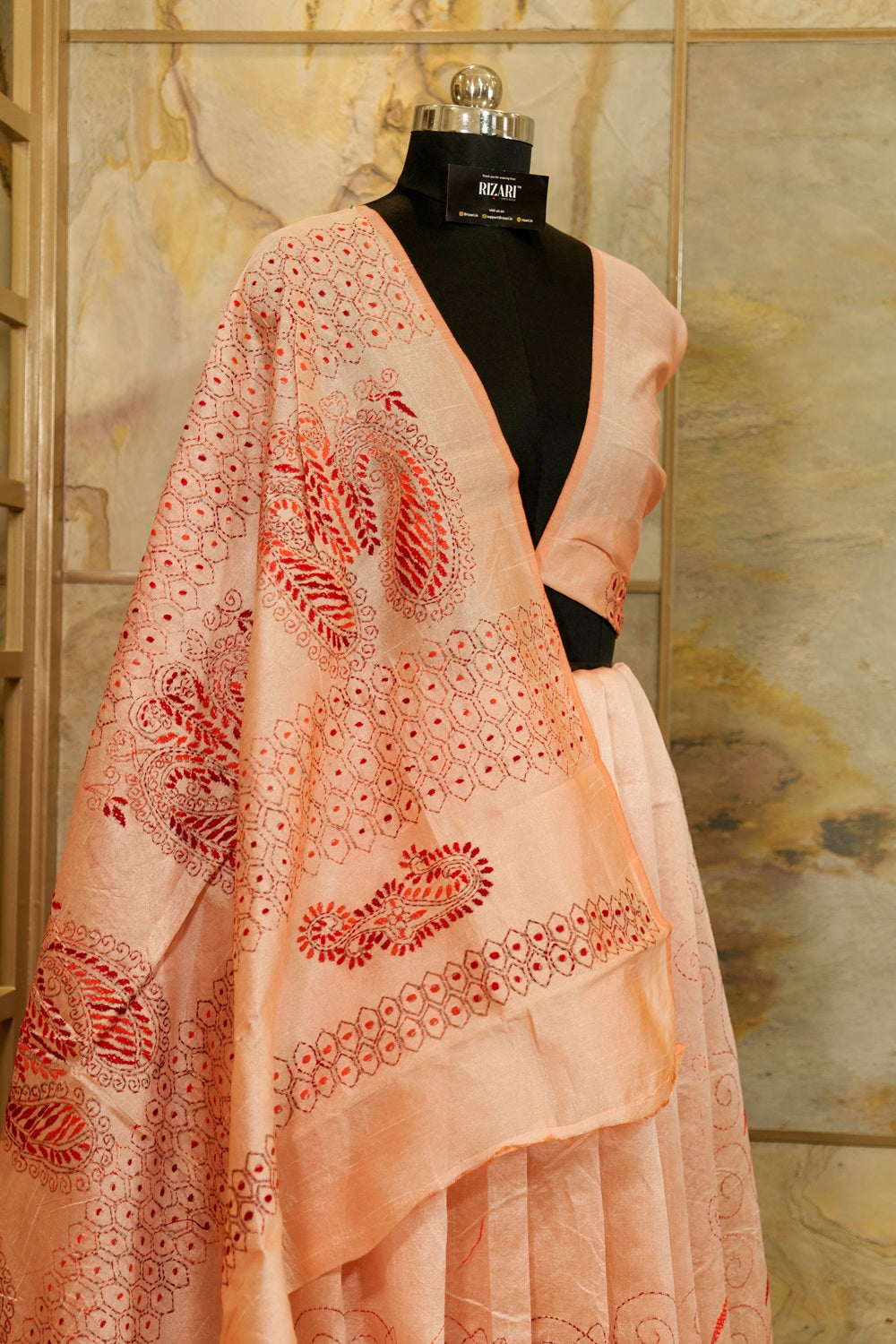 Peach Katha tussar saree