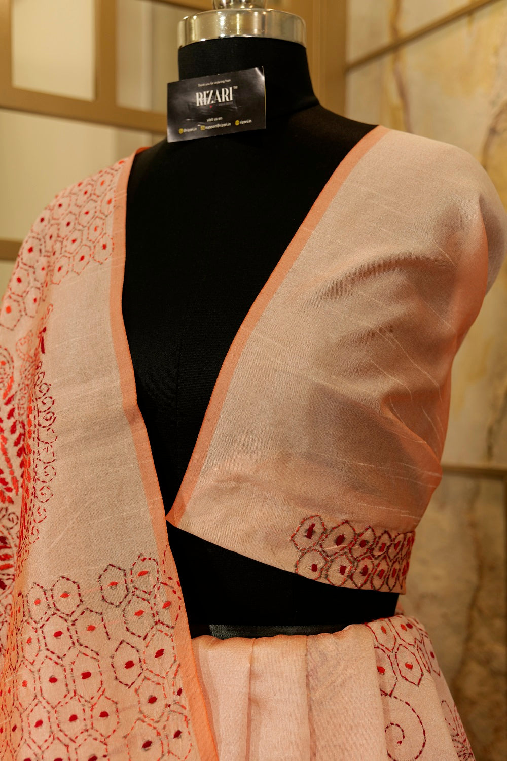 Peach Katha tussar saree