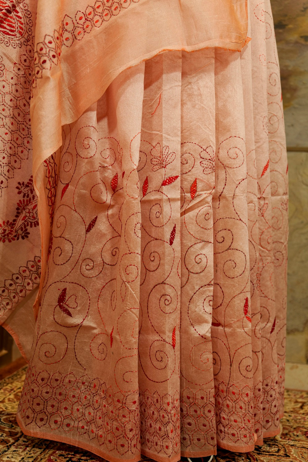 Peach Katha tussar saree