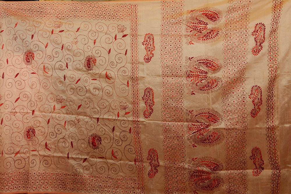 Peach Katha tussar saree