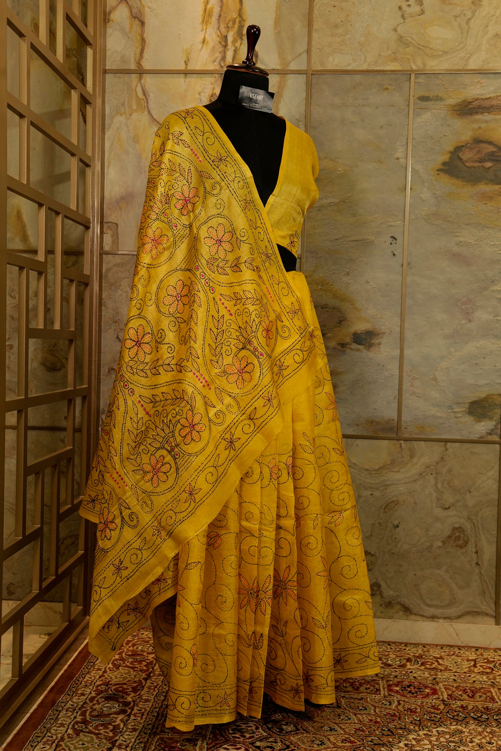 Yellow Katha tussar saree