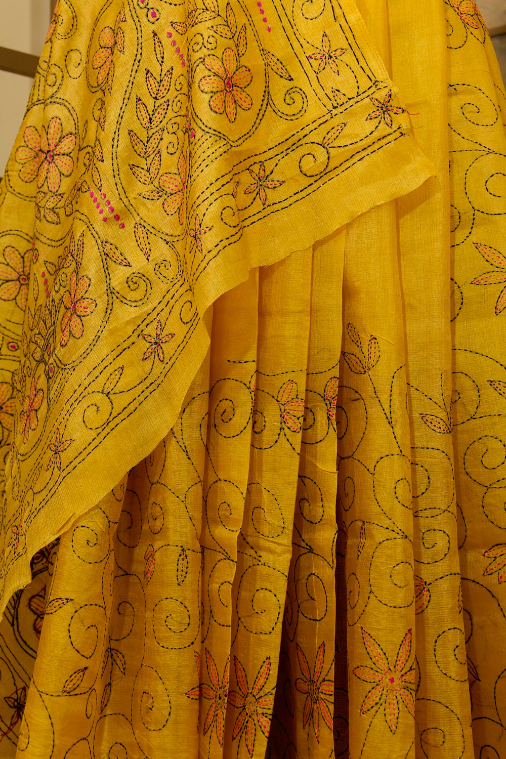 Yellow Katha tussar saree