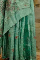 Teal color saree with katha embroidery