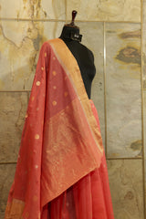 Light Pink shade Handwoven Kanjivaram Saree with silver and golden Jari Buttas