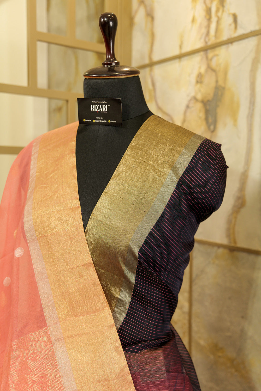 Light Pink shade Handwoven Kanjivaram Saree with silver and golden Jari Buttas