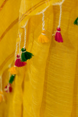 Plain Yellow Linen Saree with copper Jari border