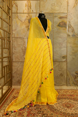 Plain Yellow Linen Saree with copper Jari border