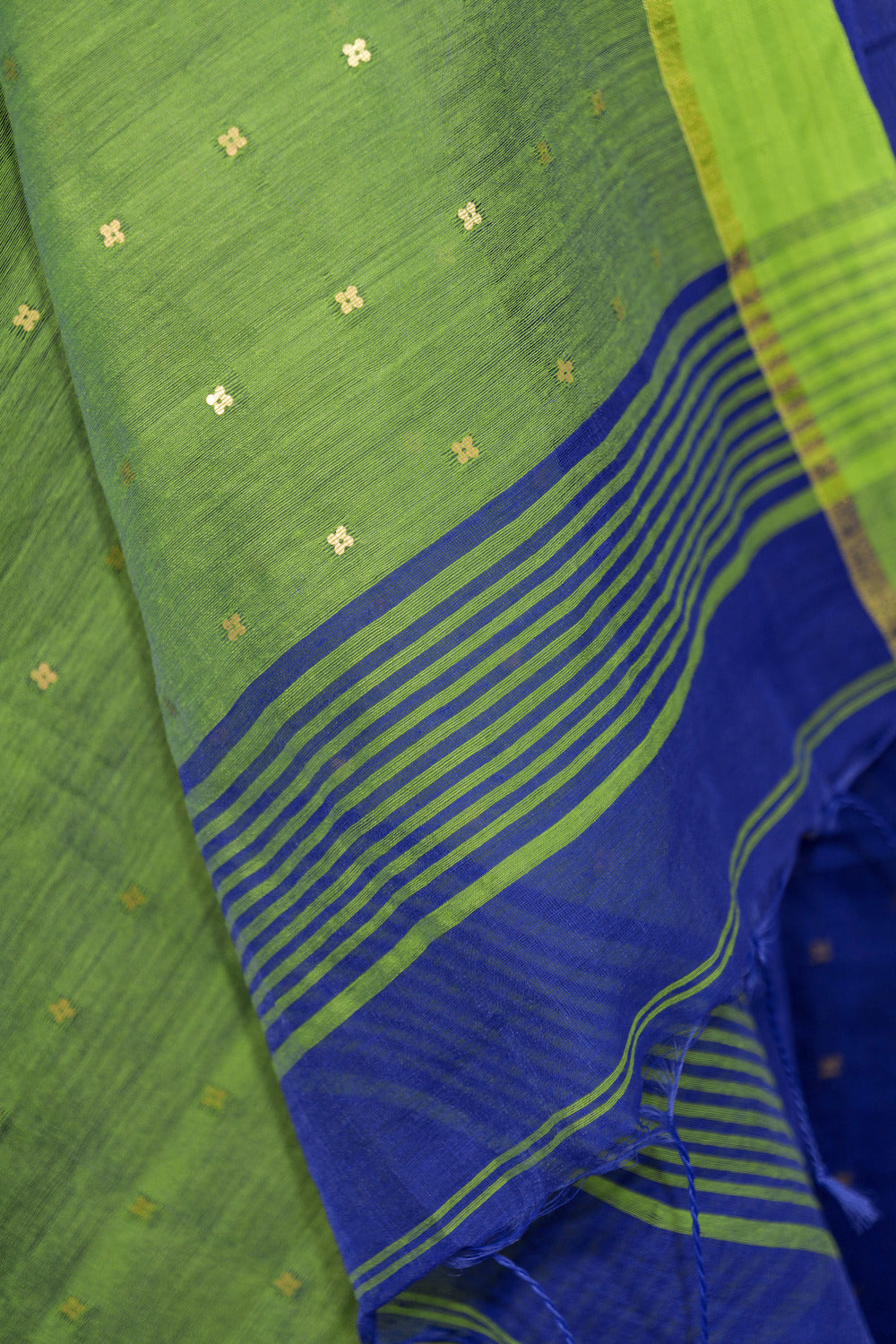 Blue & Green Tikla work sequin cotton handwoven saree