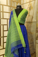 Blue & Green Tikla work sequin cotton handwoven saree