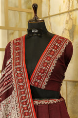 Handwoven  Marron & White Assam Khadi Saree