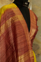 Olive Green & Brown Tussar Ghicha  Saree