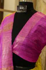 Bright Green and Pink Tussar Ghicha Saree