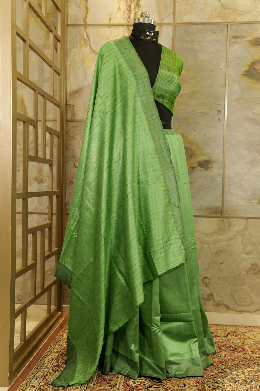 Green Saree with Ghicha Dark green Pallu