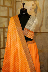 Orange Saree with Off White Ghicha Pallu and Brown border