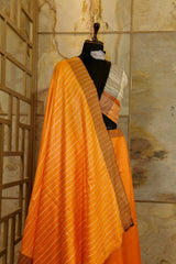 Orange Saree with Off White Ghicha Pallu and Brown border