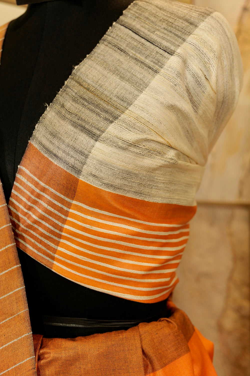 Orange Saree with Off White Ghicha Pallu and Brown border